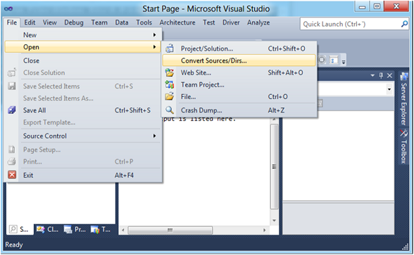 Figure 2 - Converting Inside of Visual Studio