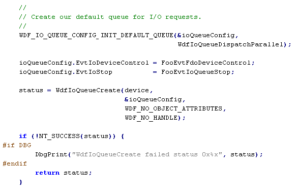 Figure 2 - Specifying an EvtIoStop Callback