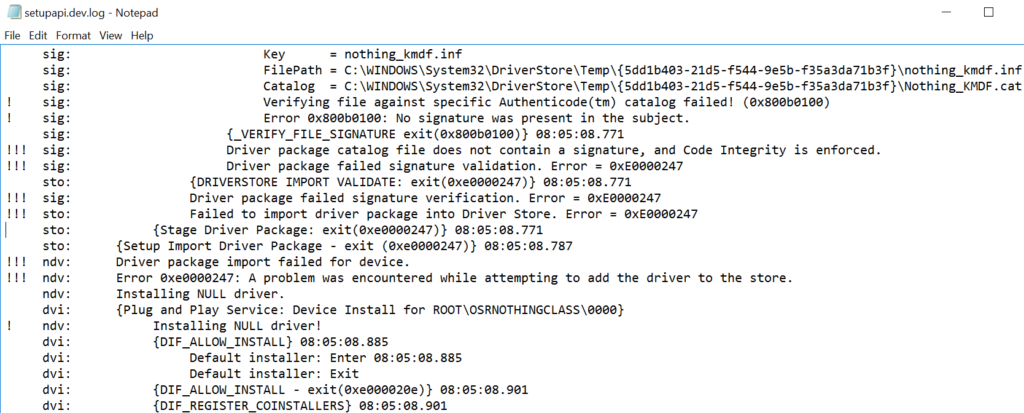 Figure 2 - No, you can't install an unsigned driver on 64-bit Windows. Duh!